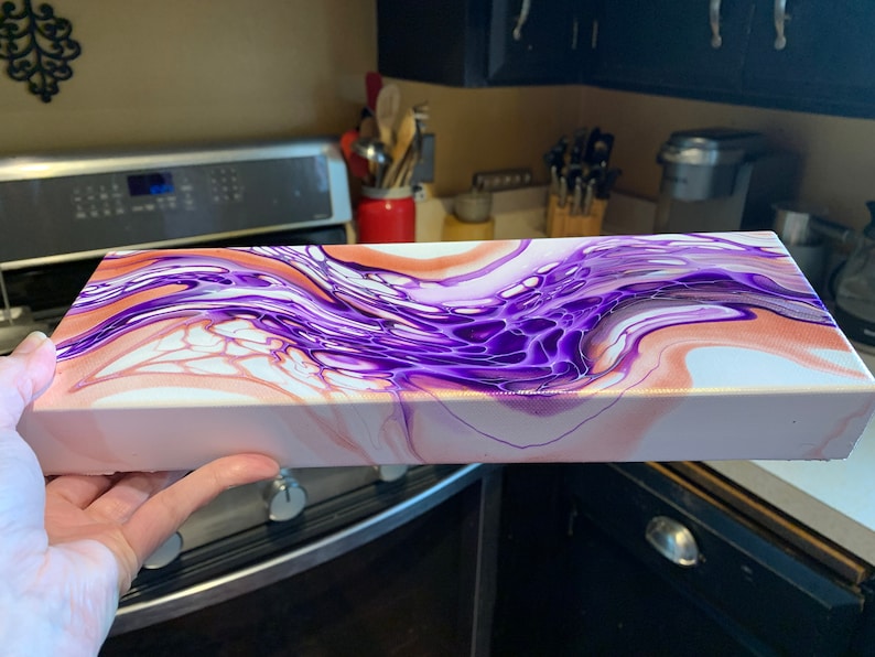 Abstract Painting Purple in Motion Fluid Acrylic Pour Art 4 x 12 Wall Hanging The Painted Dreamer Fluid Acrylic Pour Painting