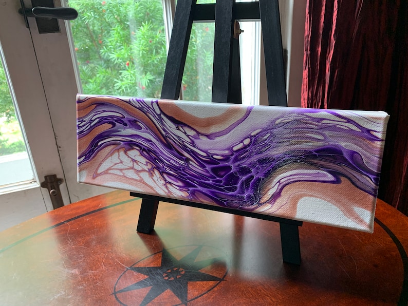 Abstract Painting Purple in Motion Fluid Acrylic Pour Art 4 x 12 Wall Hanging The Painted Dreamer Fluid Acrylic Pour Painting