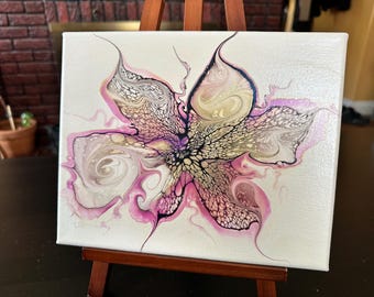 Dancing Bloom Abstract Floral Art: pittura acrilica fluida, tela 8"x10"