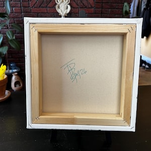 Lienzo original de 12x12 con borde profundo y efecto florido, arte mural abstracto fluido pequeño, decoración moderna de galaxia azul y púrpura, pintura con efecto de vertido celular brillante. imagen 8