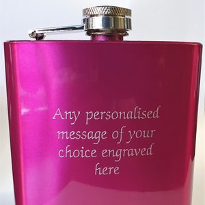 Hot Pink Hip Flask - High Quality Personalised & Engraved - 6oz