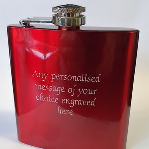 Red Gloss Hip Flask - High Quality Personalised & Engraved - 6oz