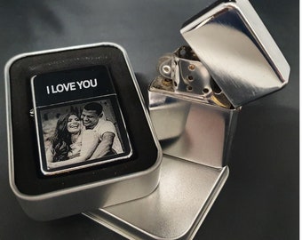 Your Photo & Text Engraved - Chrome Petrol Star Lighter