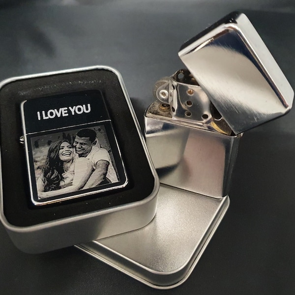 Your Photo & Text Engraved - Chrome Petrol Star Lighter