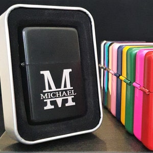 Personalised Engraved Petrol Lighter & Gift Tin - All colours available - name 1