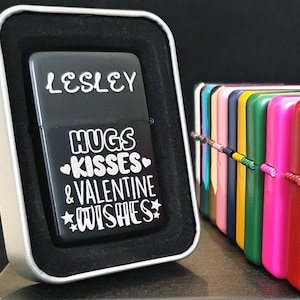 Personalised Engraved Petrol Lighter & Gift Tin - All colours available - Valentine 13