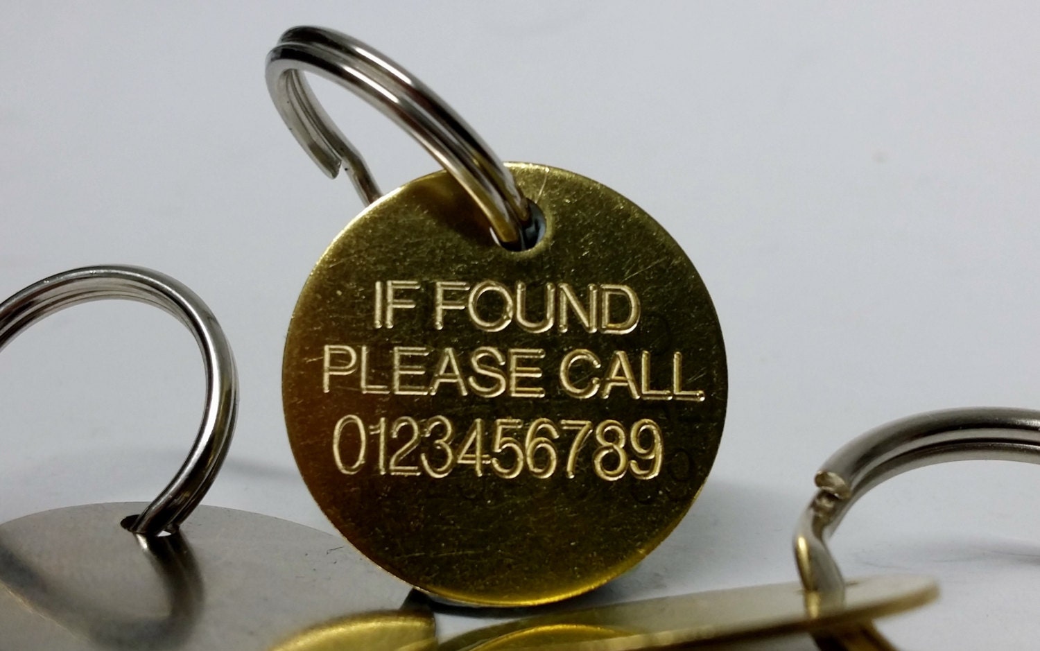 Large 30mm Engraved Key Ring, If Found Please Call With Tel