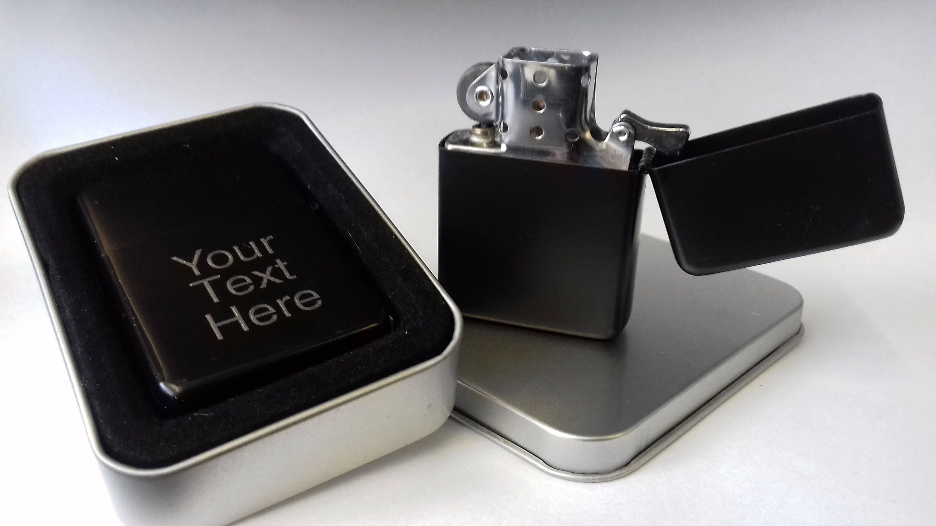 Windproof Petrol Star Lighter - Black - Personalised Engraved