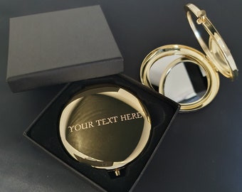 Engraved Personalised Gold Compact Mirror in Gift Box