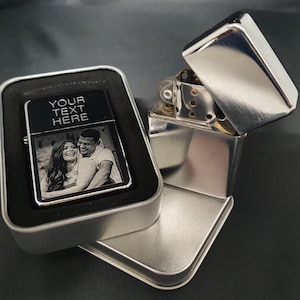 Your Photo & Text Engraved Chrome Petrol Star Lighter image 1