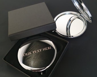 Engraved Personalised Silver Compact Mirror in Gift Box