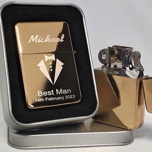 Best Man - Gold Petrol Lighter - Personalised Wedding gift