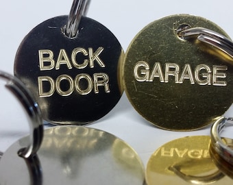 House Door Key Tags - Shed Garage Front Back door Gate etc. Brass or Nickel