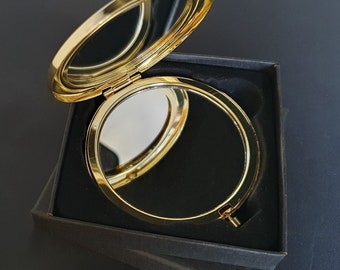 ANY TEXT Engraved Personalised Gold Compact Mirror in Gift Box