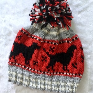 BLACK LAB Knitting Pattern, DOG knitting pattern, Fair isle pom pom hat pattern