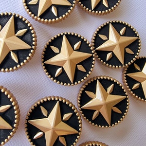 Gold 4 Point Star Metal Buttons – 25mm, Craft Supplies for Sewing, DIY Projects, Clothing, Knitting, Jacket Buttons, Chunky - 5 Buttons