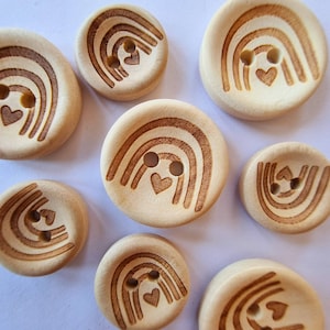 10 x luxe houten regenboogknoppen - 15 mm, 20 mm rond 2 gaten, natuurlijk hout, breien, kaarten maken, kind, baby, jongen, meisje, vest - 10 knoppen