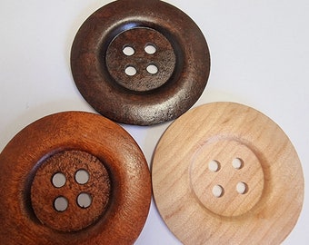 5 x Wooden Giant Buttons – 50mm, Chunky, Knit, Knitting, Sew, Dark Brown, Light Brown, Natural - 1 or 5 Buttons