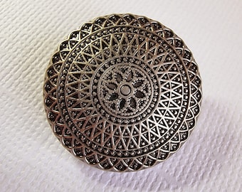 5 x Antique Silver Metal Buttons – 23mm, Shank, Flower, Celtic, Round Pattern, Cardigan, Blouse, Vintage, Detailed, Intricate - 5 Buttons