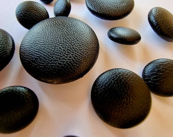 5 boutons en cuir noir - 11 mm, 15 mm, 20 mm, 25 mm, 32 mm, épais, tricot, tricot, coudre, noir, rond - 5 boutons