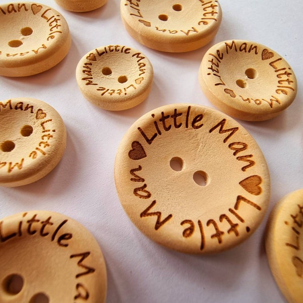 Wooden 'Little Man' Buttons - 15mm, 20mm, 25mm - Light Wood - Baby, Child, New Baby, Birth, Birthday, Newborn, Cardigan, Boy - 10 Buttons