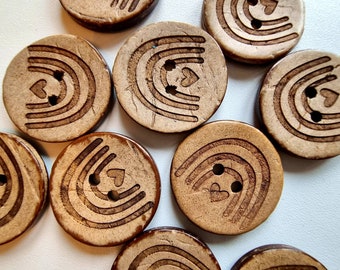 10 x Luxury Coconut Shell Rainbow Buttons - 20mm Round 2 Hole, Natural, Fastener, Knit, Card, Child, Baby, Boy Girl Cardigan 10 Buttons