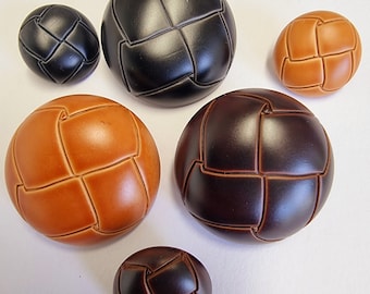 5 x Leather Look Round Buttons – 15mm, 25mm, Plastic, Vegan, Chunky, Knit, Knitting, Sew, Black, Brown, Tan - 5 Buttons