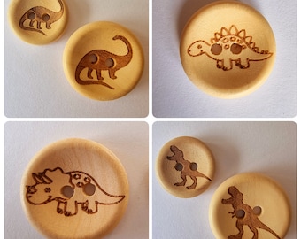 10 x Wooden Dinosaur Buttons - Handcrafted, Eco-Friendly Buttons for Crafters and Dino Enthusiasts, Jurassic, 15mm, 20mm - 10 Buttons