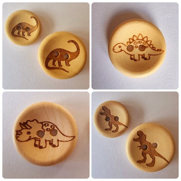 10 x Wooden Dinosaur Buttons - Handcrafted, Eco-Friendly Buttons for Crafters and Dino Enthusiasts, Jurassic, 15mm, 20mm - 10 Buttons