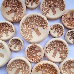 10 x botones de árbol de madera de lujo - 15 mm, 20 mm, 25 mm, 30 mm, madera natural, punto, fabricación de tarjetas, niño, bebé, niño, niña, cárdigan - 10 botones