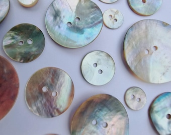 Mother of Pearl Round Buttons – 6 Sizes from 10mm to 30mm, Natural Buttons, Shell, Perfect for Cardigan, Blouse or Top - 10 Buttons