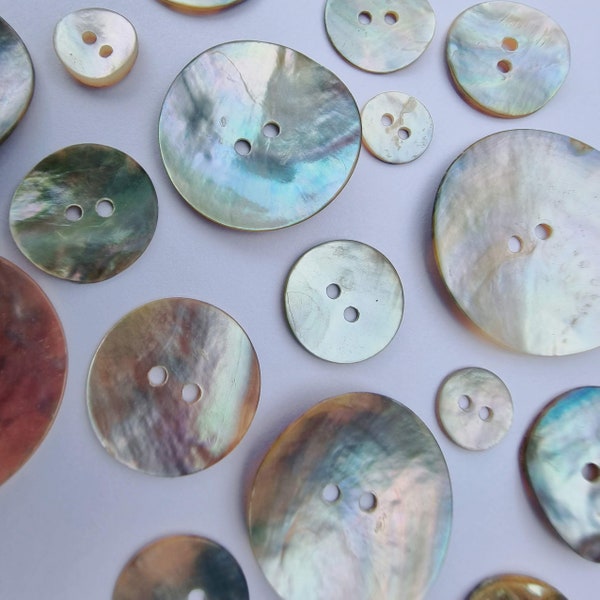 Mother of Pearl Round Buttons – 6 Sizes from 10mm to 30mm, Natural Buttons, Shell, Perfect for Cardigan, Blouse or Top - 10 Buttons