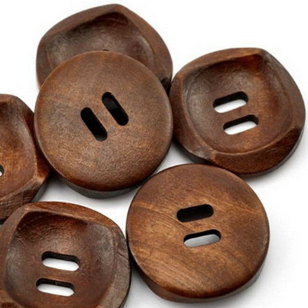 10 x Wooden Curved Chunky Buttons – 30mm, Chunky, Knit, Knitting, Sew, Wood, Bowl, Natural, Carved, Circle, Textured, Brown - 10 Buttons