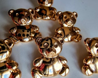 5 x Gold Teddy Bear Buttons – 20mm, Shank, Toy, Child, Boy, Girl, Baby, Cardigan, Clothes, Shiny - 5 Buttons