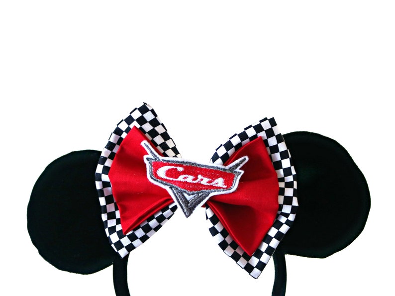 Cars Checkerboard Bow For Interchangeable Ears