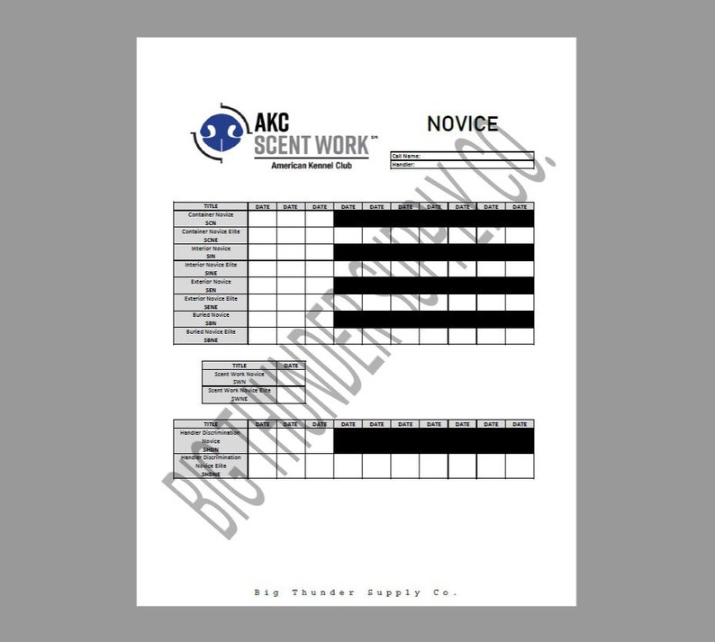 AKC Scent Work NOVICE Title Progression Tracking Sheet Etsy