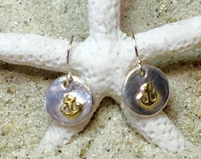 Sterling and Fine Silver 24K Gold Electroplated Anchor Coin Earrings