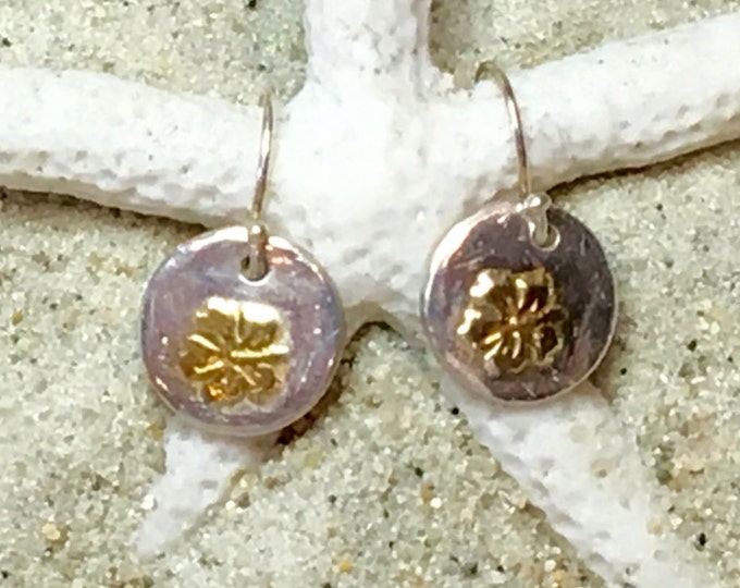 Sterling and Fine Silver 22K Gold Plated Hibiscus Flower Earrings