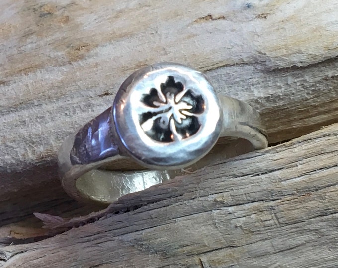 Fine Silver (.99) Hibiscus Flower Coin Ring size 8.5-9