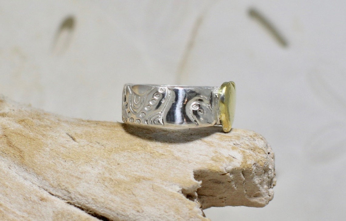 Fine Silver .99% Wide Band With Starfish Imprint and 22k Gold - Etsy