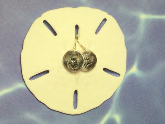 Sterling and Fine Silver Antiqued Tulip Disk Earrings