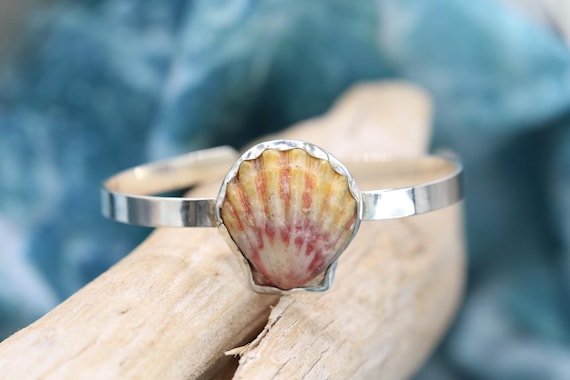 Bezel Set Hawaiian Sunrise Shell on an Adjustable Sterling Silver Cuff
