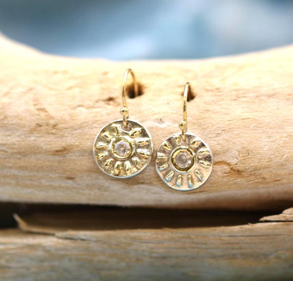 Sterling Silver Earrings, with Sun Painted in 22k Gold. Accented with CZ's.
