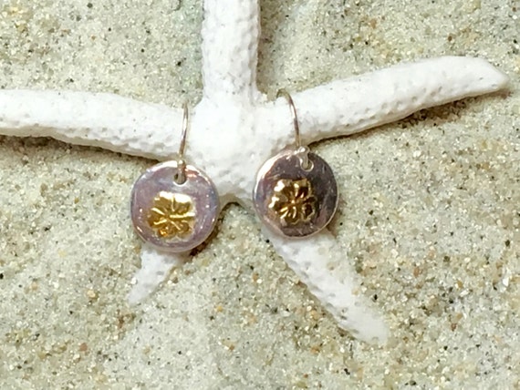 Sterling and Fine Silver 22K Gold Plated Hibiscus Flower Earrings