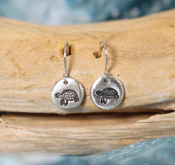 Handmade Sterling Silver • Coin Earring • Turtle