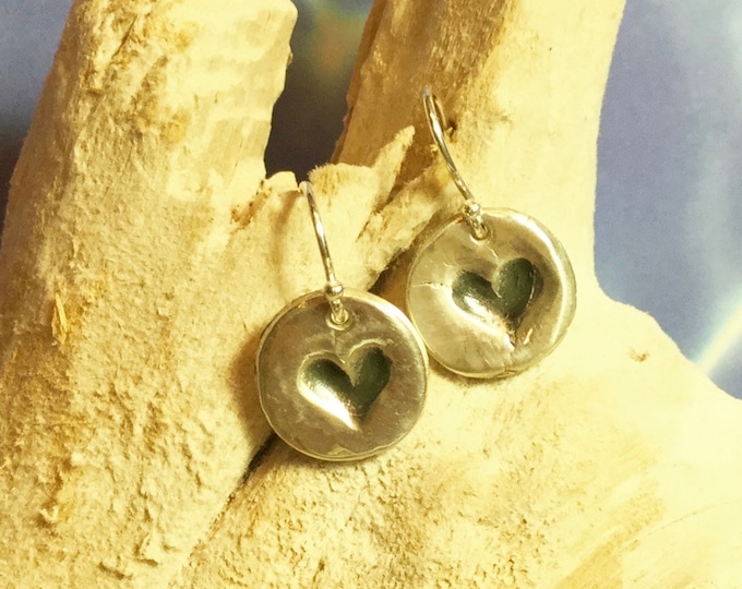 Sterling and Fine Silver Antiqued Heart Disk Earrings