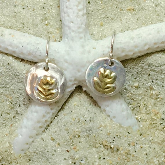 Sterling and Fine Silver 22K Gold Plated Tulip Coin Earrings