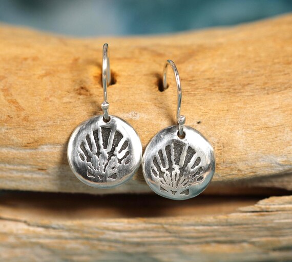 Handmade Coin Earrings • Sterling Silver • Antiqued Shell Design
