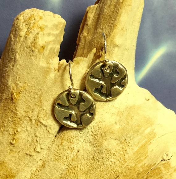 Sterling and Fine Silver Antiqued Coral Disk Earrings