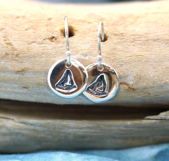 Handmade • Sterling Silver • Coin Earring • Sailboat